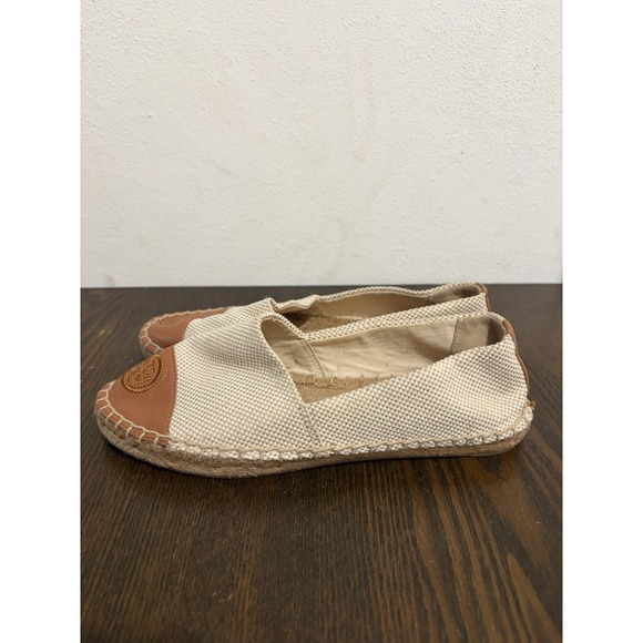 Tory Burch color block flats Luggage Canvas Napa Leather espadrilles Size 5 - Picture 4 of 10